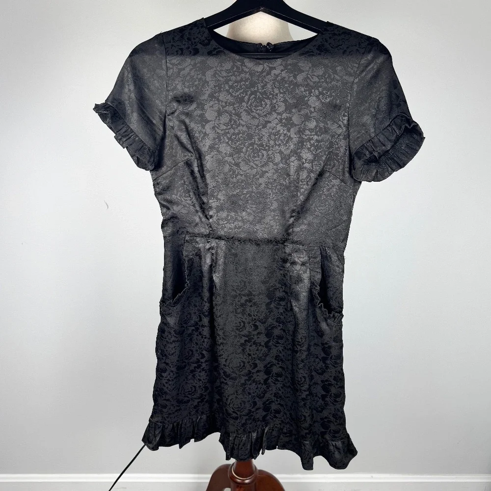 Lulus Cocktail Power Black Floral Embossed Satin Mini Dress - Picture 2 of 10
